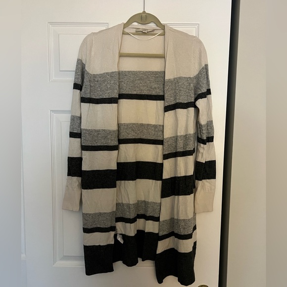 Loft Striped Open Cardigan Grey Colorblock - Picture 3 of 7